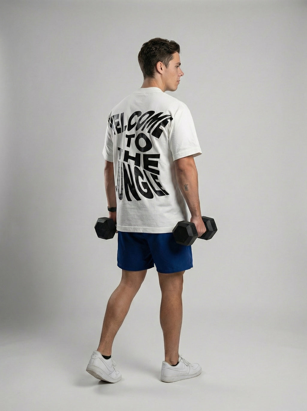 PLAYERA OVERSIZED BLANCA PARA HOMBRE WELCOME TO THE JUNGLE