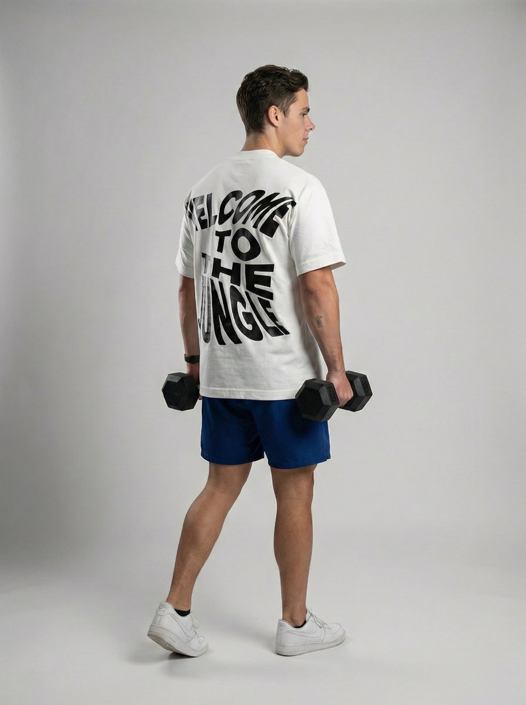 PLAYERA OVERSIZED BLANCA PARA HOMBRE WELCOME TO THE JUNGLE