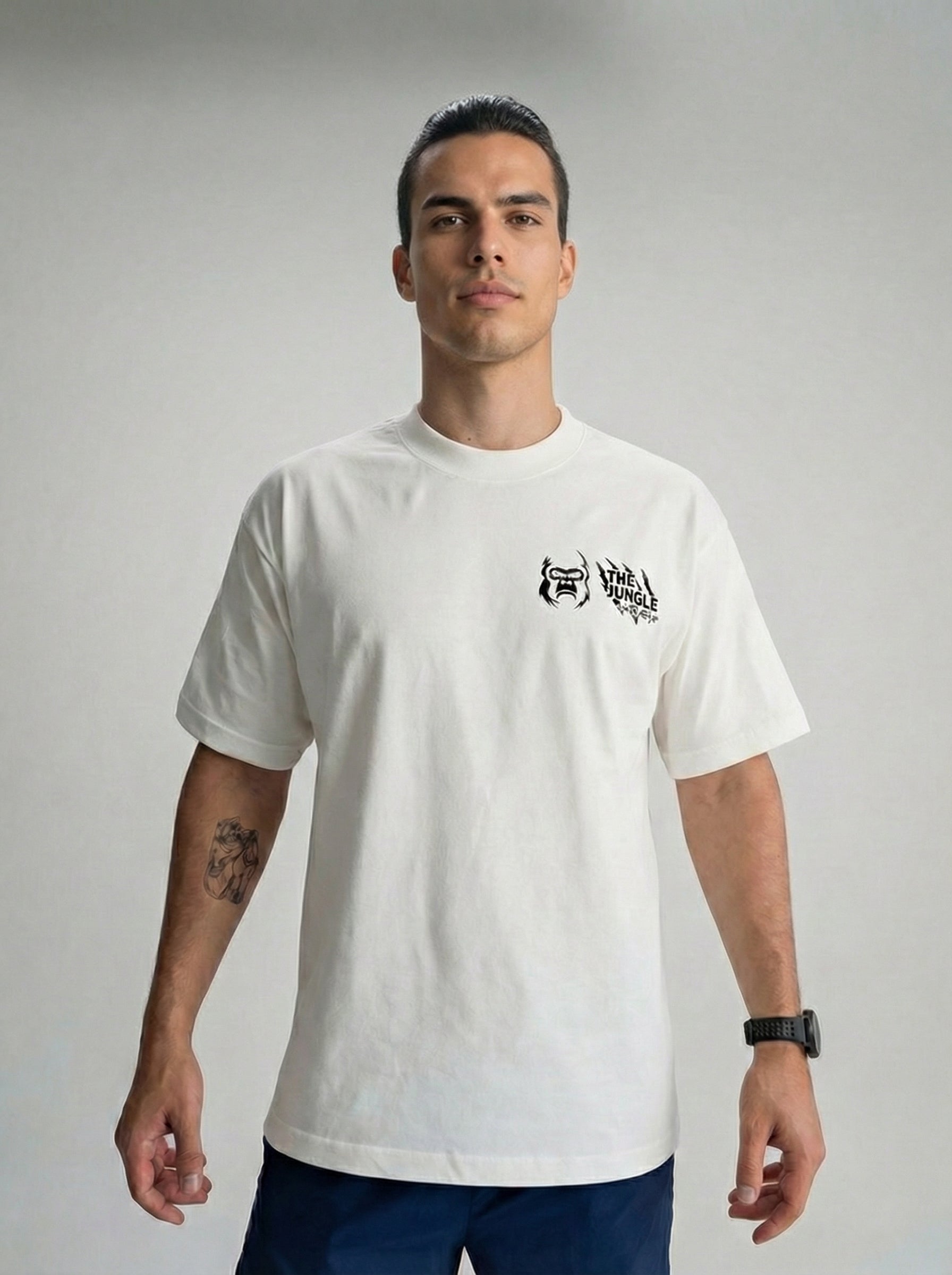 PLAYERA OVERSIZED BLANCA PARA HOMBRE WELCOME TO THE JUNGLE